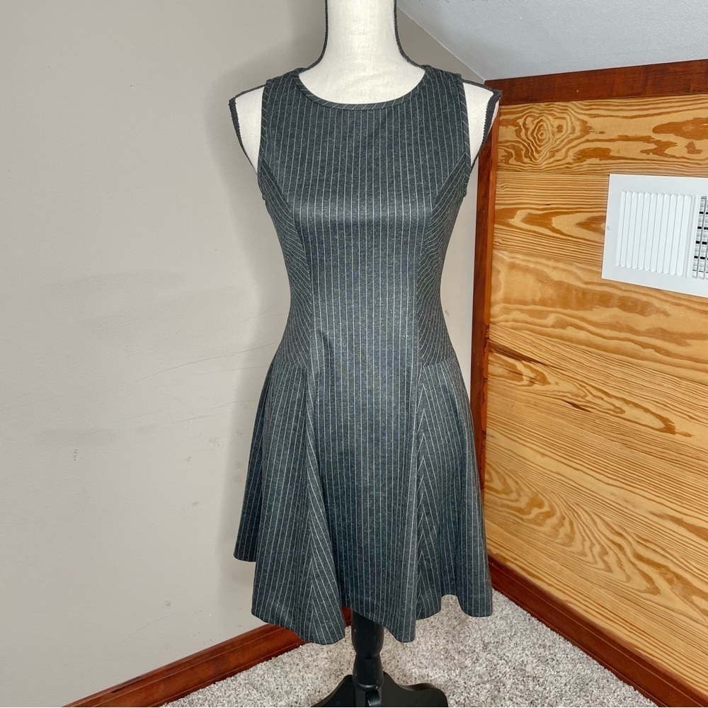 Jonathan Simkhai Sleeveless Fit & Flare Pinstripe Striped Mini Dress Dark Grey 2
